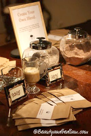 DIY Coffee Bar with party favor bags to make your own unique blend.