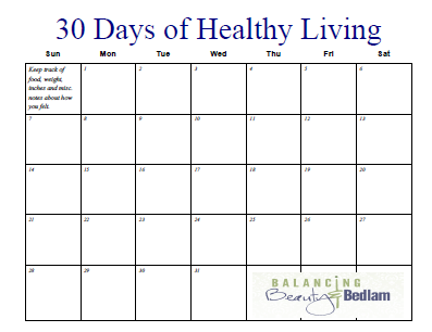 Printable Fitness Calendar (30 Days of Healthy Living) Balancing