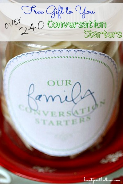 Have amazing dinner conversation with this special family tradition. Over 240 Conversation starters in this free printable. Makes the perfect gift! 