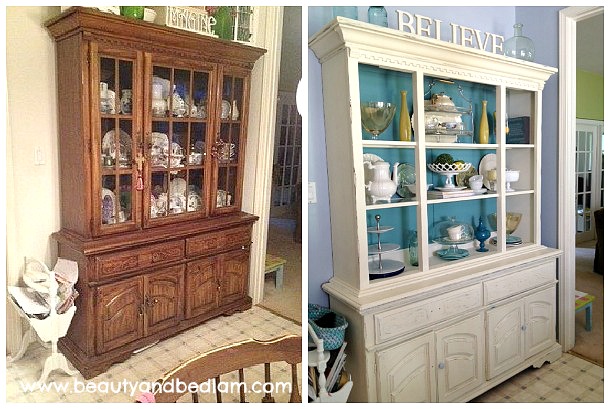 Before After Furniture painting transformation1 Amazing Color Pop Hutch Transformation