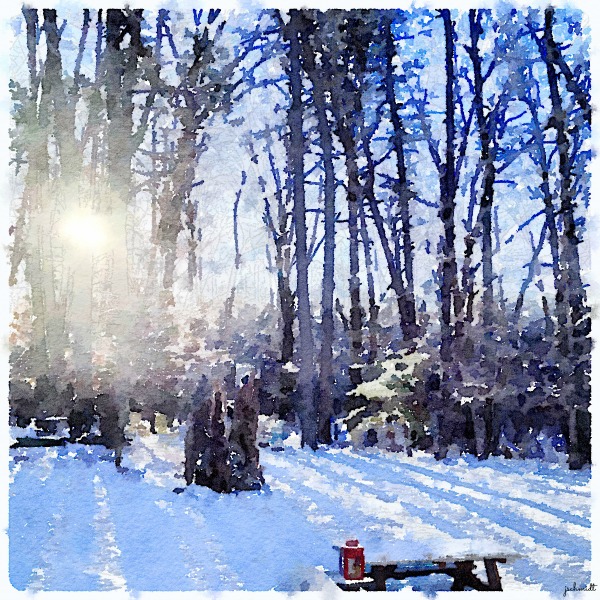 Outdoor winter scene created with Waterlogue
