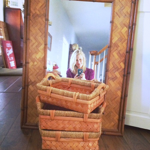I love these baskets and amazing mirror. Can't wait to update it.