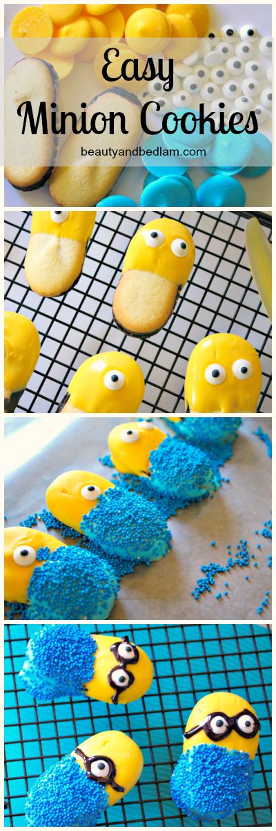 Adorable and easy Minion Cookies using Milanos. SO CUTE!!!